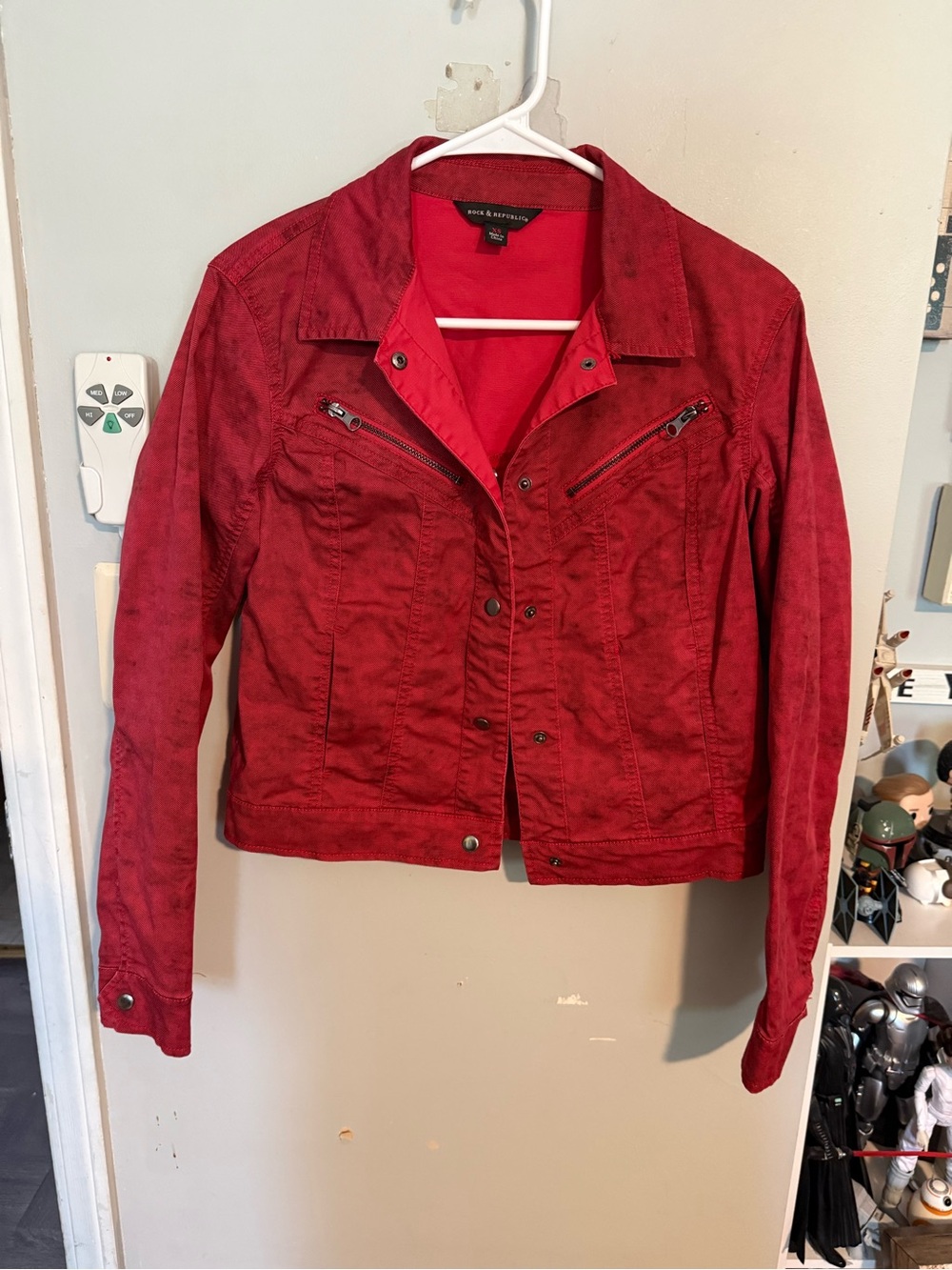 Rock & Republic Red Zip-Front Jean Jacket
